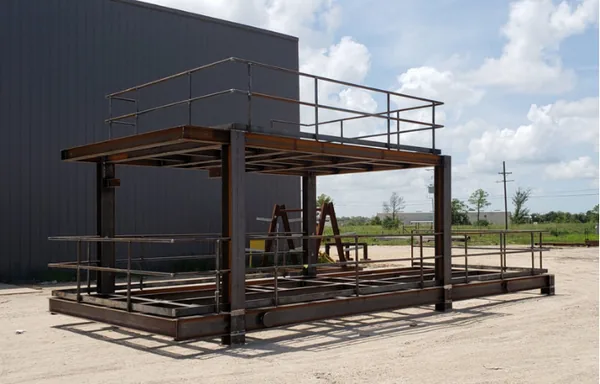 Fabricated steel platform module in the yard